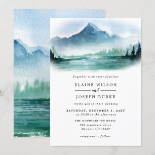 Rustische Waterverf Pine Mountains Lake Wedding Kaart