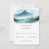 Rustische Waterverf Pine Mountains Lake Wedding RSVP Kaartje (Voorkant)