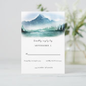 Rustische Waterverf Pine Mountains Lake Wedding RSVP Kaartje (Staand voorkant)
