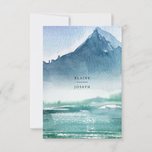 Rustische Waterverf Pine Mountains Lake Wedding RSVP Kaartje (Achterkant)