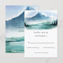 Rustische Waterverf Pine Mountains Lake Wedding RSVP Kaartje