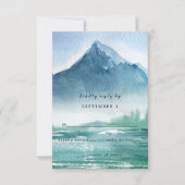 Rustische Waterverf Pine Mountains Lake Wedding RSVP Kaartje (Voorkant)