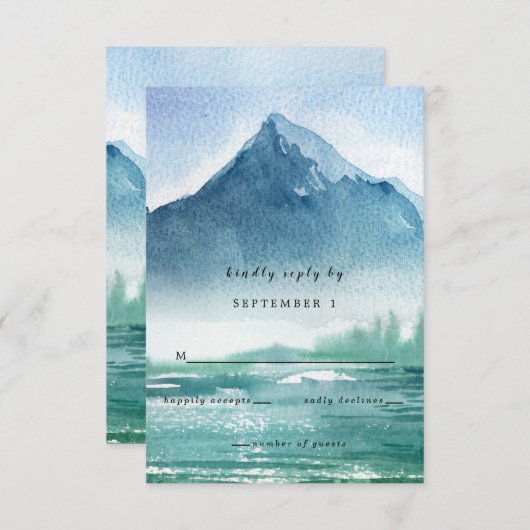 Rustische Waterverf Pine Mountains Lake Wedding RSVP Kaartje (Voorkant / Achterkant)