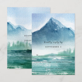 Rustische Waterverf Pine Mountains Lake Wedding RSVP Kaartje