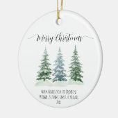 Rustische Waterverf Pine Trees Foto terug Kerstmis Keramisch Ornament (Links)