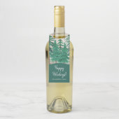 Rustische Waterverf Pine Trees Prettige feestdagen Flessenhanger (Op fles)