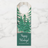 Rustische Waterverf Pine Trees Prettige feestdagen Flessenhanger (Voorkant)