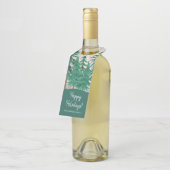 Rustische Waterverf Pine Trees Prettige feestdagen Flessenhanger (Schuin)