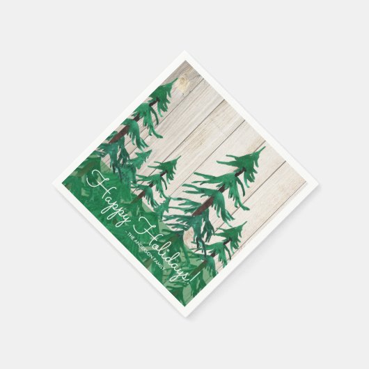Rustische Waterverf Pine Trees Prettige feestdagen Servetten (Hoek)