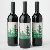 Rustische Waterverf Pine Trees Prettige feestdagen Wijn Etiket (Flessen)