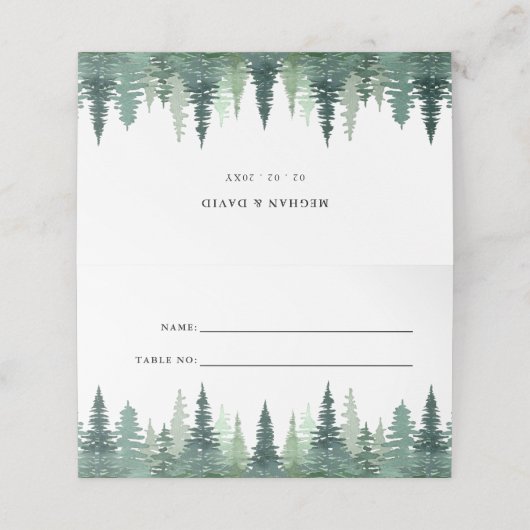 Rustische Waterverf Pine Winter Wedding Plaatskaartje (Buitenkant ongevouwen)