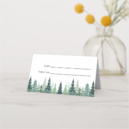 Rustische Waterverf Pine Winter Wedding Plaatskaartje