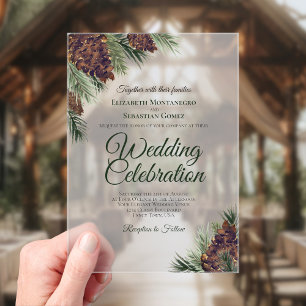 Rustische Waterverf Pinecones Elegant Wedding Acryl Uitnodigingen