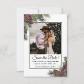 Rustische Waterverf Pinecones Square Photo Wedding Save The Date (Voorkant)
