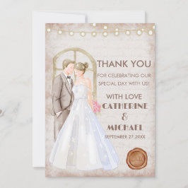  Rustische Waterverf Romantic String Lights Bedankkaart