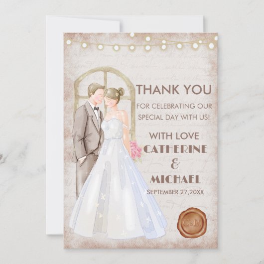  Rustische Waterverf Romantic String Lights Bedankkaart (Voorkant)