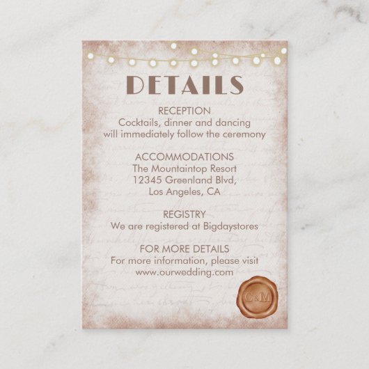  Rustische Waterverf Romantic String Lights Informatiekaartje (Voorkant)