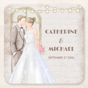  Rustische Waterverf Romantic String Lights Kartonnen Onderzetters