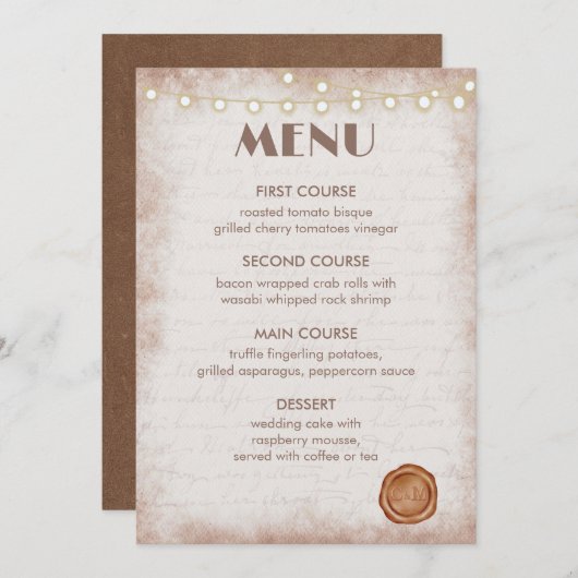  Rustische Waterverf Romantic String Lights Menu (Voorkant / Achterkant)