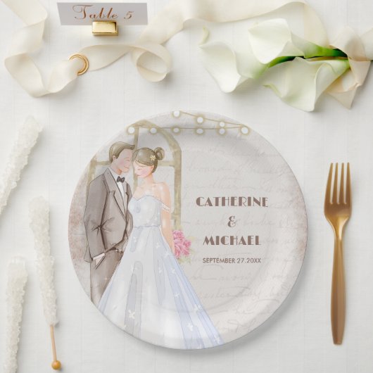  Rustische Waterverf Romantic String Lights Papieren Bordje (Huwelijk)