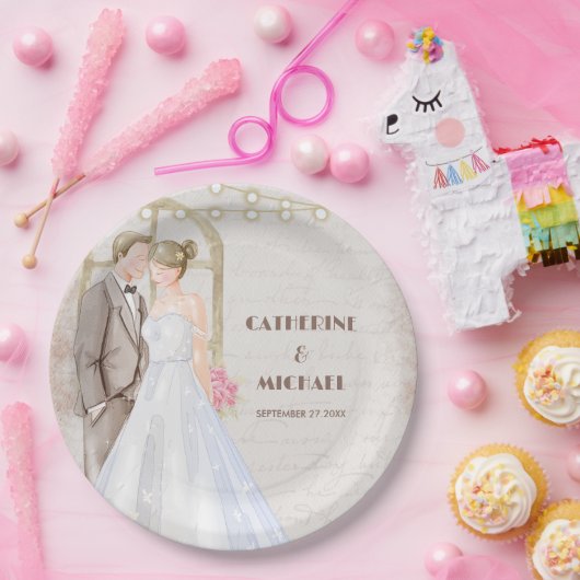  Rustische Waterverf Romantic String Lights Papieren Bordje (Feest)