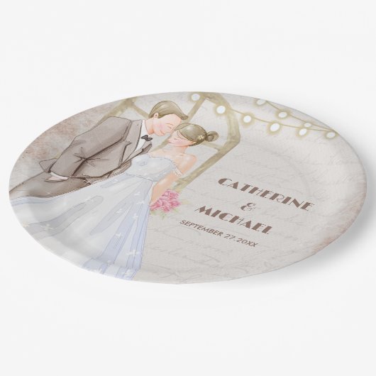  Rustische Waterverf Romantic String Lights Papieren Bordje (Gekanteld)