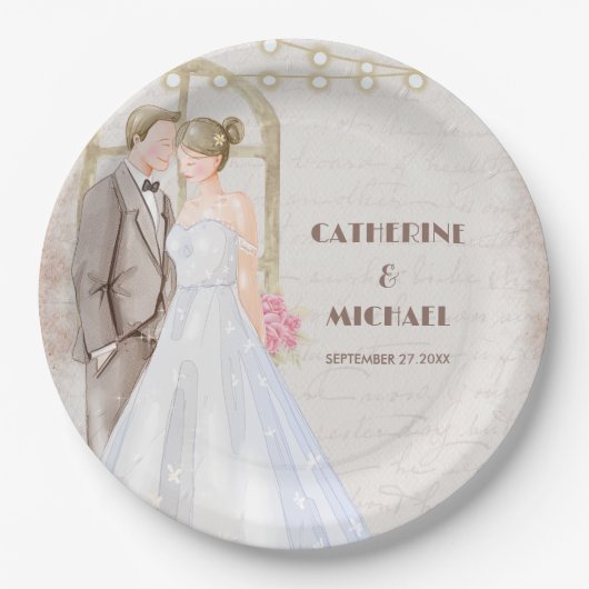  Rustische Waterverf Romantic String Lights Papieren Bordje (Voorkant)