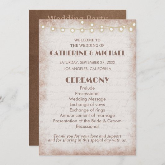  Rustische Waterverf Romantic String Lights Programmakaart (Voorkant / Achterkant)