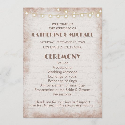  Rustische Waterverf Romantic String Lights Programmakaart (Voorkant)