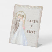 Rustische Waterverf Romantic String Lights Reclamebord Met Voetstuk (Voorkant)