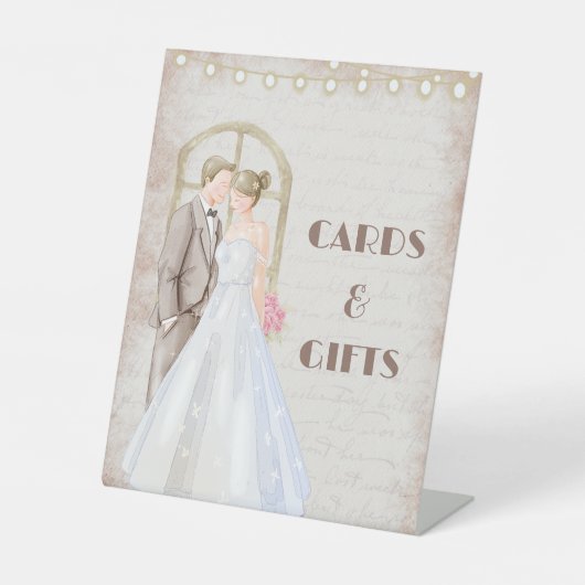  Rustische Waterverf Romantic String Lights Reclamebord Met Voetstuk (Voorkant)