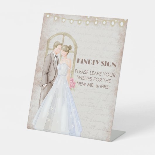  Rustische Waterverf Romantic String Lights Reclamebord Met Voetstuk (Voorkant)