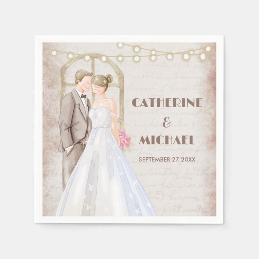  Rustische Waterverf Romantic String Lights Servet (Voorkant)