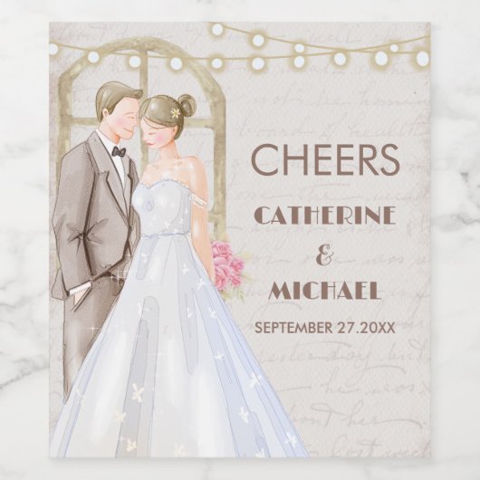 Rustische Waterverf Romantic String Lights Wijn Etiket (Enkel label)