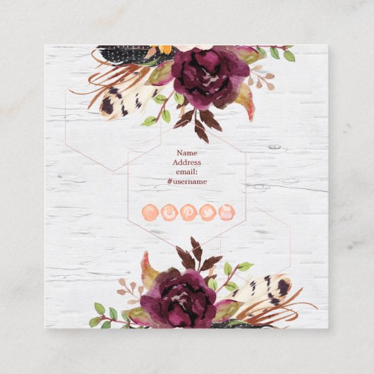 RUSTISCHE WATERVERF STROMEN, BOHO SKULL+ARROW VIERKANTE VISITEKAARTJE (Achterkant)