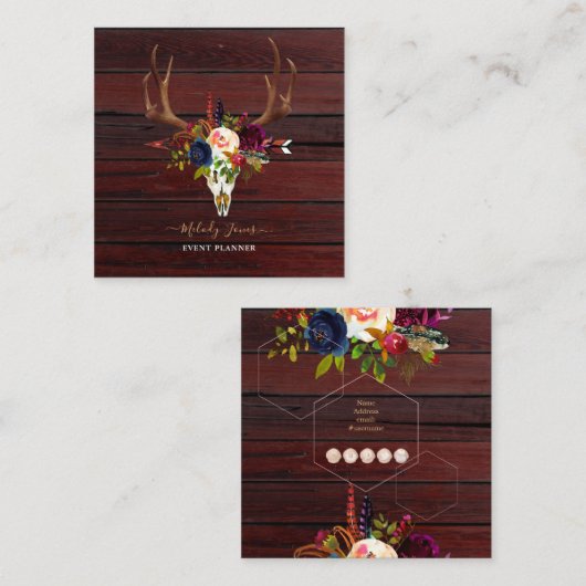 RUSTISCHE WATERVERF STROMEN, BOHO SKULL+ARROW VIERKANTE VISITEKAARTJE (Voorkant / Achterkant)