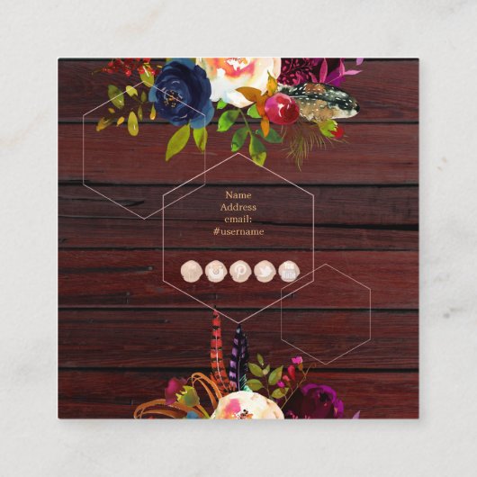 RUSTISCHE WATERVERF STROMEN, BOHO SKULL+ARROW VIERKANTE VISITEKAARTJE (Achterkant)