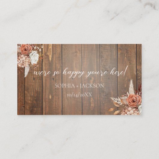 Rustische Waterverf Terracotta Floral Wedding Plaatskaartje (Achterkant)