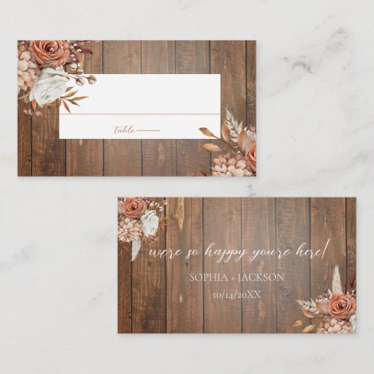 Rustische Waterverf Terracotta Floral Wedding Plaatskaartje (Voorkant / Achterkant)