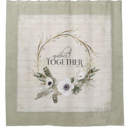 Rustische Waterverf van de Boerkhok Wreath Floral  Douchegordijn