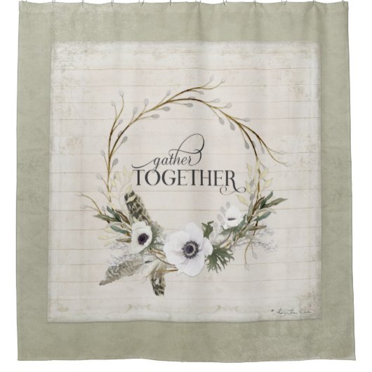 Rustische Waterverf van de Boerkhok Wreath Floral Douchegordijn (Voorkant)