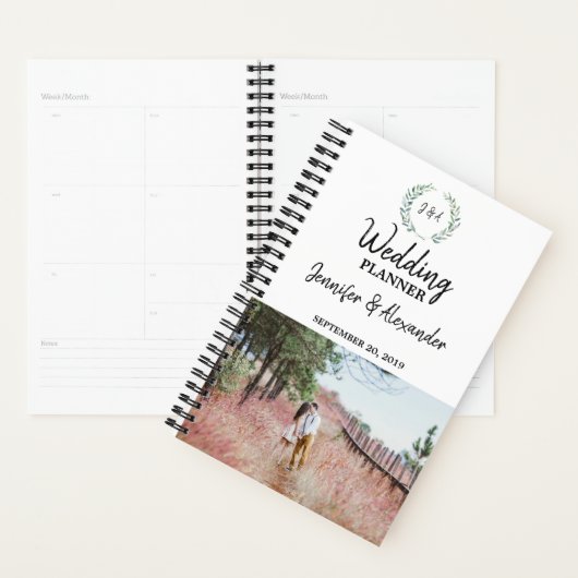 Rustische waterverf verlaat monogrammen foto Weddi Planner (Display)