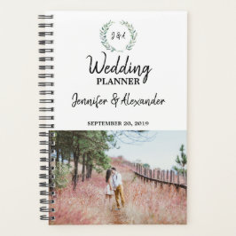 Rustische waterverf verlaat monogrammen foto Weddi Planner