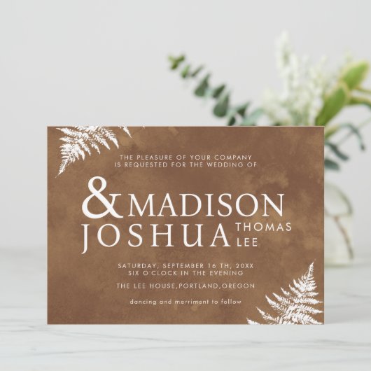 Rustische Waterverf Wild Greenery Fern Wedding Kaart (Staand voorkant)