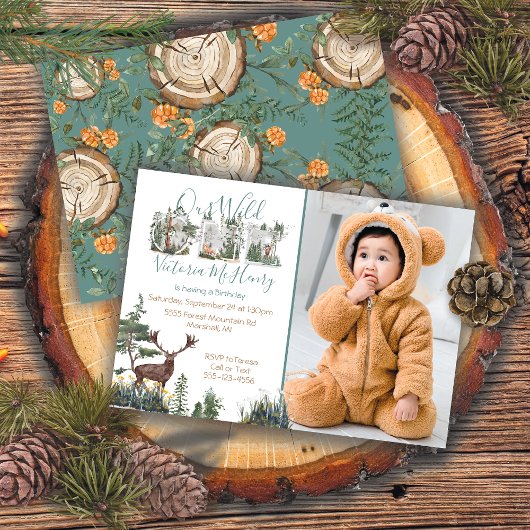 Rustische Waterverf Wild One First Birthday Foto Kaart