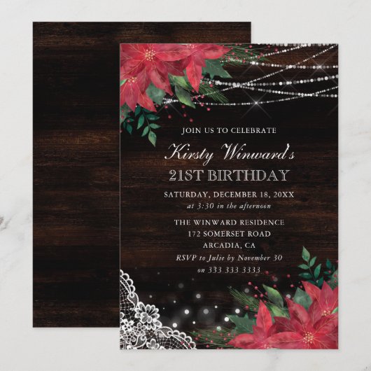 Rustische Waterverf Winter Poinsettia 21e verjaard Kaart (Voorkant / Achterkant)