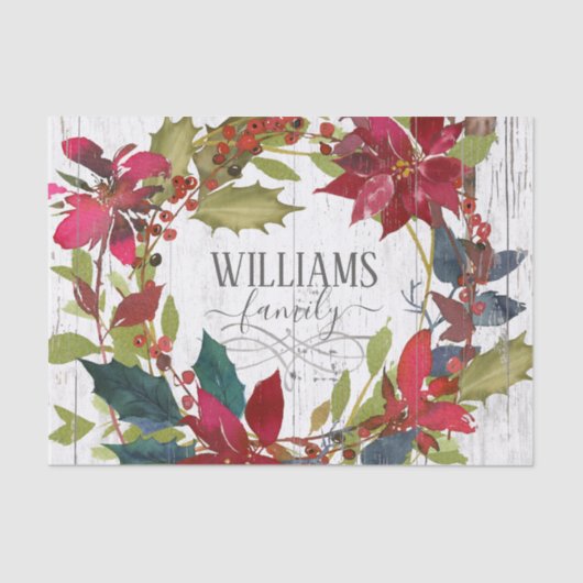 Rustische Waterverf Wreath Floral Poinsettia Tissuepapier (Voorkant)