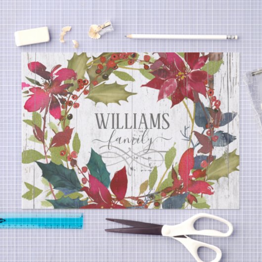 Rustische Waterverf Wreath Floral Poinsettia Tissuepapier (Craft)