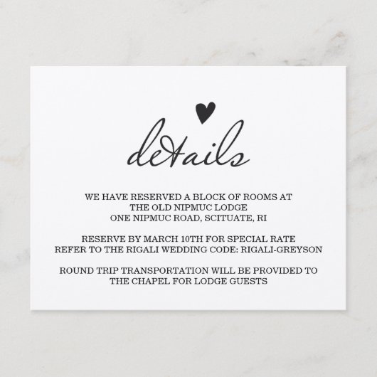 RUSTISCHE WEDDING — Details-kaart Informatiekaartje (Voorkant)