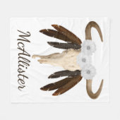 Rustische Westerne Prairie Floral Koe Skull Feathe Fleece Deken (Voorkant (Horizontaal))